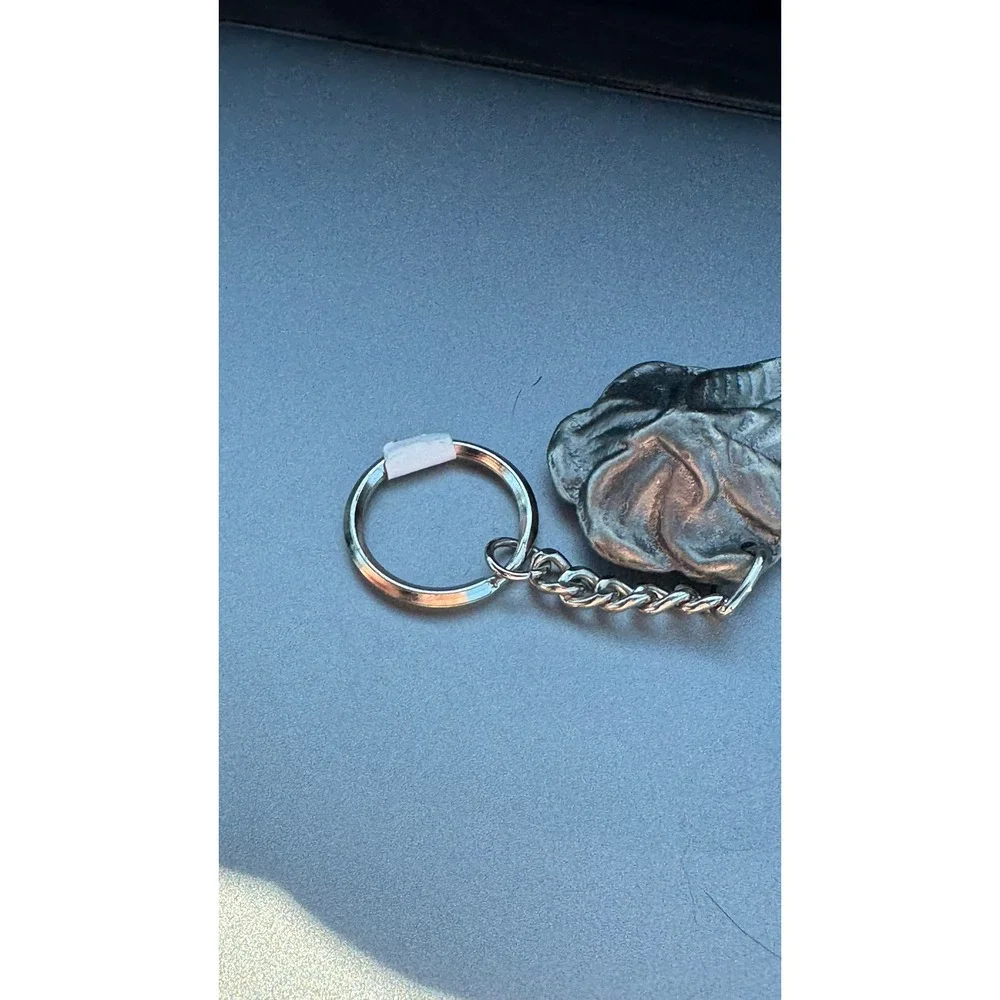 Pewter Tone Rose Flower Keychain‎ Silver Tone Metal Floral Charm Key Ring